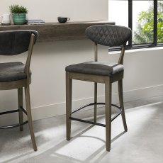 Ellipse Fumed Oak Upholstered Bar Stool- Dark Grey Fabric (Pair)