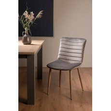 Eriksen - Grey Velvet Fabric Chair with Oak Effect Legs (Pair)
