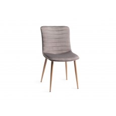 Eriksen - Grey Velvet Fabric Chair with Oak Effect Legs (Pair)