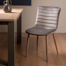 Eriksen - Grey Velvet Fabric Chair with Oak Effect Legs (Pair)