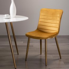 Rothko - Mustard Velvet Fabric Chair with Gold Legs (Pair)