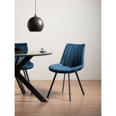 Fontana - Blue Velvet Fabric Chair with Black Legs (Pair)