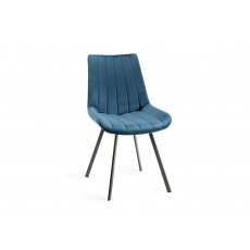 Fontana - Blue Velvet Fabric Chairs with Grey Hand Brushing on Black Powder Coated Legs (Pair)