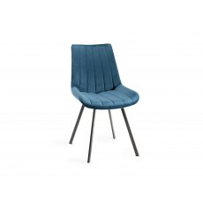 Fontana - Blue Velvet Fabric Chairs with Black Legs (Pair)