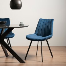Fontana - Blue Velvet Fabric Chair with Black Legs (Pair)