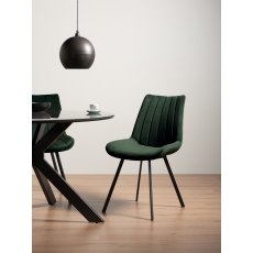 Fontana - Green Velvet Fabric Chair with Black Legs (Pair)