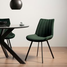 Fontana - Green Velvet Fabric Chair with Black Legs (Pair)