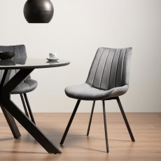 Fontana - Grey Velvet Fabric Chair with Black  Legs (Pair)