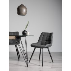 Seurat - Dark Grey Faux Suede Fabric Chairs with Black Legs (Pair)