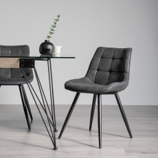 Seurat - Dark Grey Faux Suede Fabric Chair with Black Legs (Pair)