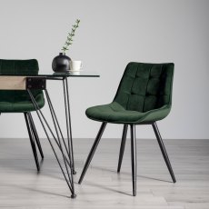 Seurat - Green Velvet Fabric Chair with Black Legs (Pair)