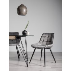 Seurat - Grey Velvet Fabric Chairs with Black Legs (Pair)