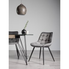 Seurat - Grey Velvet Fabric Chair with Black Legs (Pair)