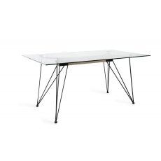 Miro Clear Tempered Glass 6 Seater Dining Table with Sand Black Powder Coated Legs