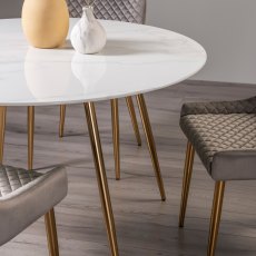 Francesca White Marble Effect Sintered Stone 4 seater Dining Table with Gold Legs