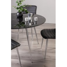 Christo Black Marble Effect Tempered Glass 4 Seater Dining Table with Shiny Nickel Legs