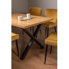 Ramsay Rustic Oak Effect Melamine 6 Seater Dining Table with X shape Sand Black Powder Coated Legs