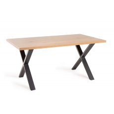 Ramsay Rustic Oak Effect Melamine 6 Seater Dining Table with X shape Sand Black Powder Coated Legs