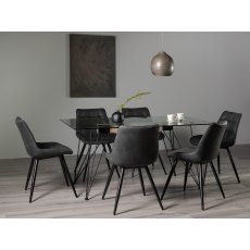 Miro Clear Glass 6 Seater Table & 6 Seurat Dark Grey Faux Suede Fabric Chairs