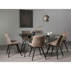 Miro Clear Glass 6 Seater Table & 6 Seurat Tan Faux Suede Fabric Chairs