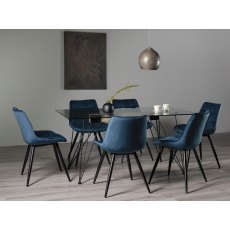 Miro Clear Glass 6 Seater Table & 6 Seurat Blue Velvet Chairs