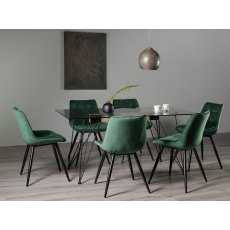 Miro Clear Glass 6 Seater Table & 6 Seurat Green Velvet Chairs