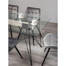 Miro Clear Glass 6 Seater Table & 6 Seurat Grey Velvet Chairs