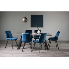 Hirst Grey Painted Glass 6 Seater Table & 6 Fontana Blue Velvet Chairs