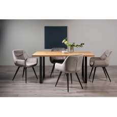Ramsay Rustic Oak Effect Melamine 6 Seater Dining Table with U Leg  & 4 Dali Grey Velvet Fabric Chairs with Sand Black Powder Coated Legs