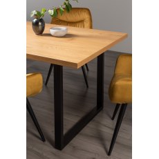 Ramsay Rustic Oak Effect Melamine 6 Seater Dining Table with U Leg  & 4 Dali Mustard Velvet Fabric Chairs with Sand Black Powder Coated Legs
