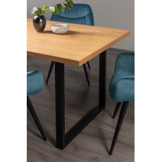 Ramsay Oak Melamine 6 Seater Table - U Leg & 4 Dali Petrol Blue Velvet Chairs