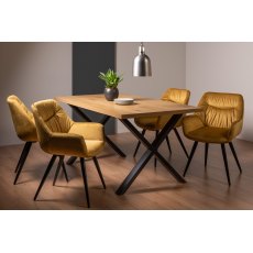 Ramsay Oak Melamine 6 Seater Table - X Leg & 4 Dali Mustard Velvet Chairs