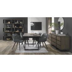 Tivoli Weathered Oak 4-6 Seater Dining Table with Peppercorn Legs  & 4 Dali Grey Velvet Fabric Chairs with Sand Black Powder Coated Legs