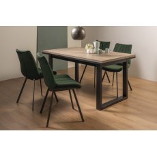 Tivoli Weathered Oak 4-6 Seater Table & 4 Fontana Green Velvet Chairs