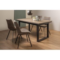 Tivoli Weathered Oak 4-6 Seater Dining Table with Peppercorn Legs  & 4 Fontana Tan Faux Suede Fabric Chairs with Grey Hand Brushing on Black Powder Coated Legs