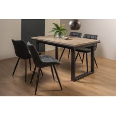 Tivoli Weathered Oak 4-6 Seater Dining Table with Peppercorn Legs  & 4 Seurat Dark Grey Faux Suede Fabric Chairs with Sand Black Powder Coated Legs