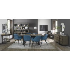 Tivoli Weathered Oak 6-8 Seater Table & 6 Dali Petrol Blue Velvet Chairs