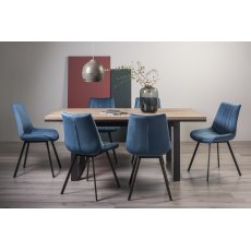 Tivoli Weathered Oak 6-8 Seater Table & 6 Fontana Blue Velvet Chairs