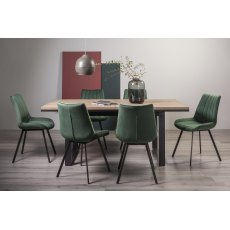 Tivoli Weathered Oak 6-8 Seater Table & 6 Fontana Green Velvet Chairs