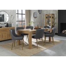Turin Light Oak 6-8 Seater Table & 6 Cezanne Dark Grey Faux Leather Chairs - Gold Legs
