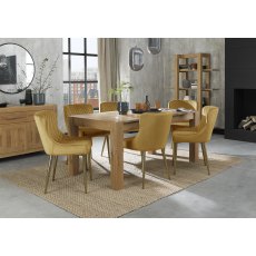 Turin Light Oak 6-8 Seater Table & 6 Cezanne Mustard Velvet Chairs - Gold Legs