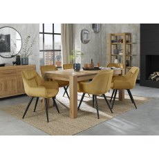 Turin Light Oak 6-8 Seater Table & 6 Dali Mustard Velvet Chairs