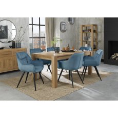 Turin Light Oak 6-8 Seater Table & 6 Dali Petrol Blue Velvet Chairs