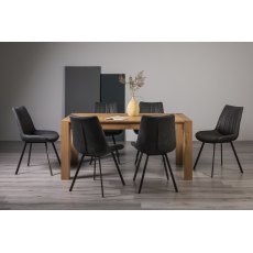 Turin Light Oak 6-8 Seater Table & 6 Fontana Dark Grey Faux Suede Fabric Chairs