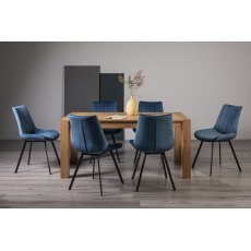 Turin Light Oak 6-8 Seater Table & 6 Fontana Blue Velvet Chairs