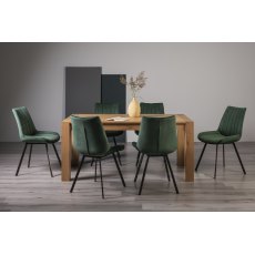 Turin Light Oak 6-8 Seater Table & 6 Fontana Green Velvet Chairs