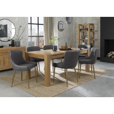 Turin Light Oak 6-10 Seater Table & 8 Cezanne Dark Grey Faux Leather Chairs - Gold Legs