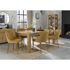 Turin Light Oak 6-10 Seater Table & 8 Cezanne Mustard Velvet Chairs - Gold Legs