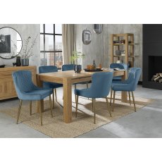 Turin Light Oak 6-10 Seater Table & 8 Cezanne Petrol Blue Velvet Chairs - Gold Legs