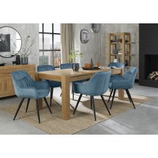 Turin Light Oak Large 6-8 Seater Table & 6 Dali Petrol Blue Velvet